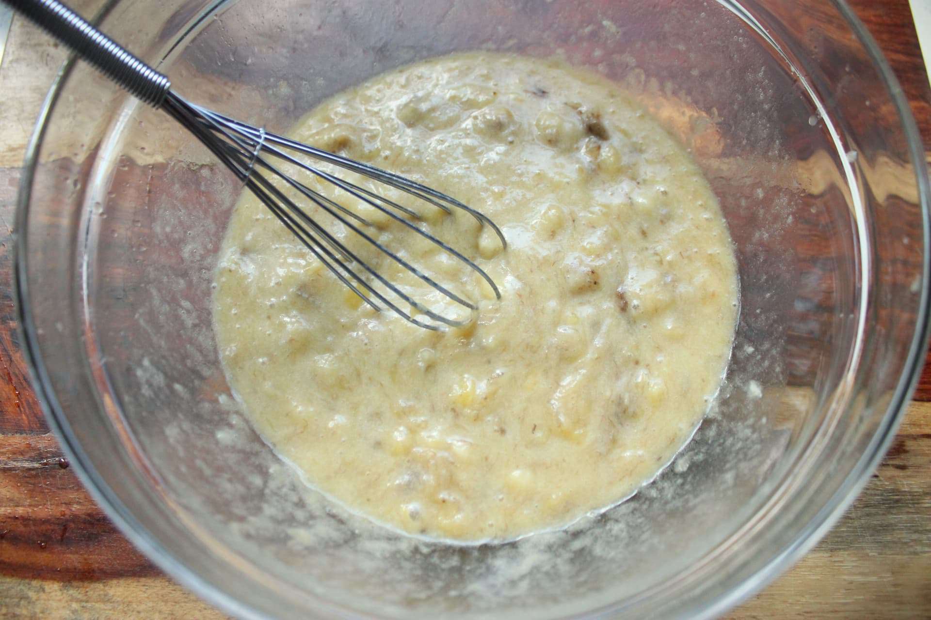 Banana Chocolate Chip Muffin Ingredients Mixed Thoroughly in a Bowl