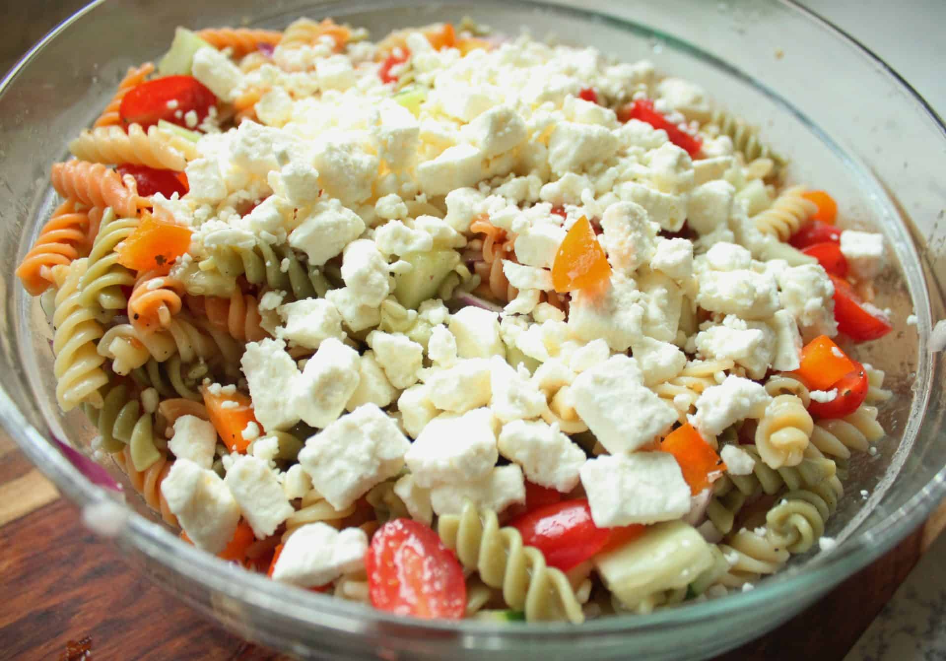 Crumbled Feta on Pasta and Vegetables