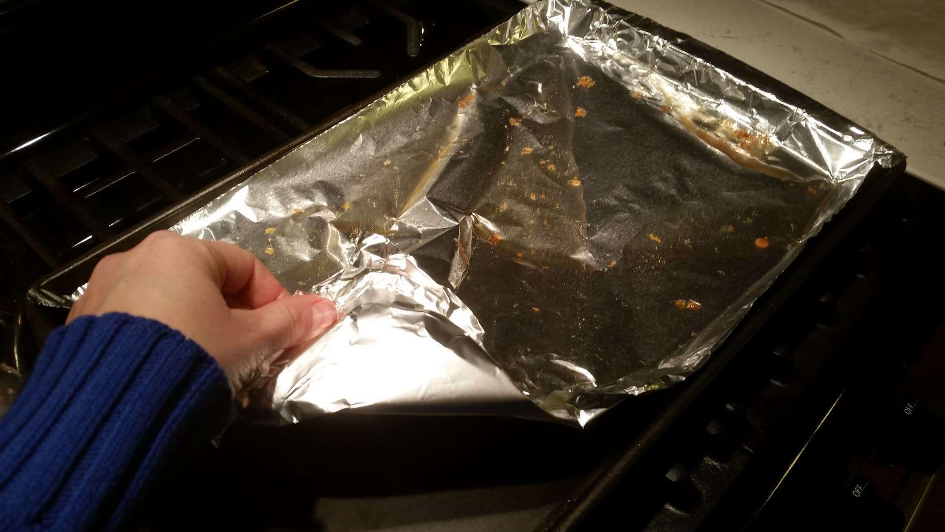 Folding Up Greasy Aluminum Foil