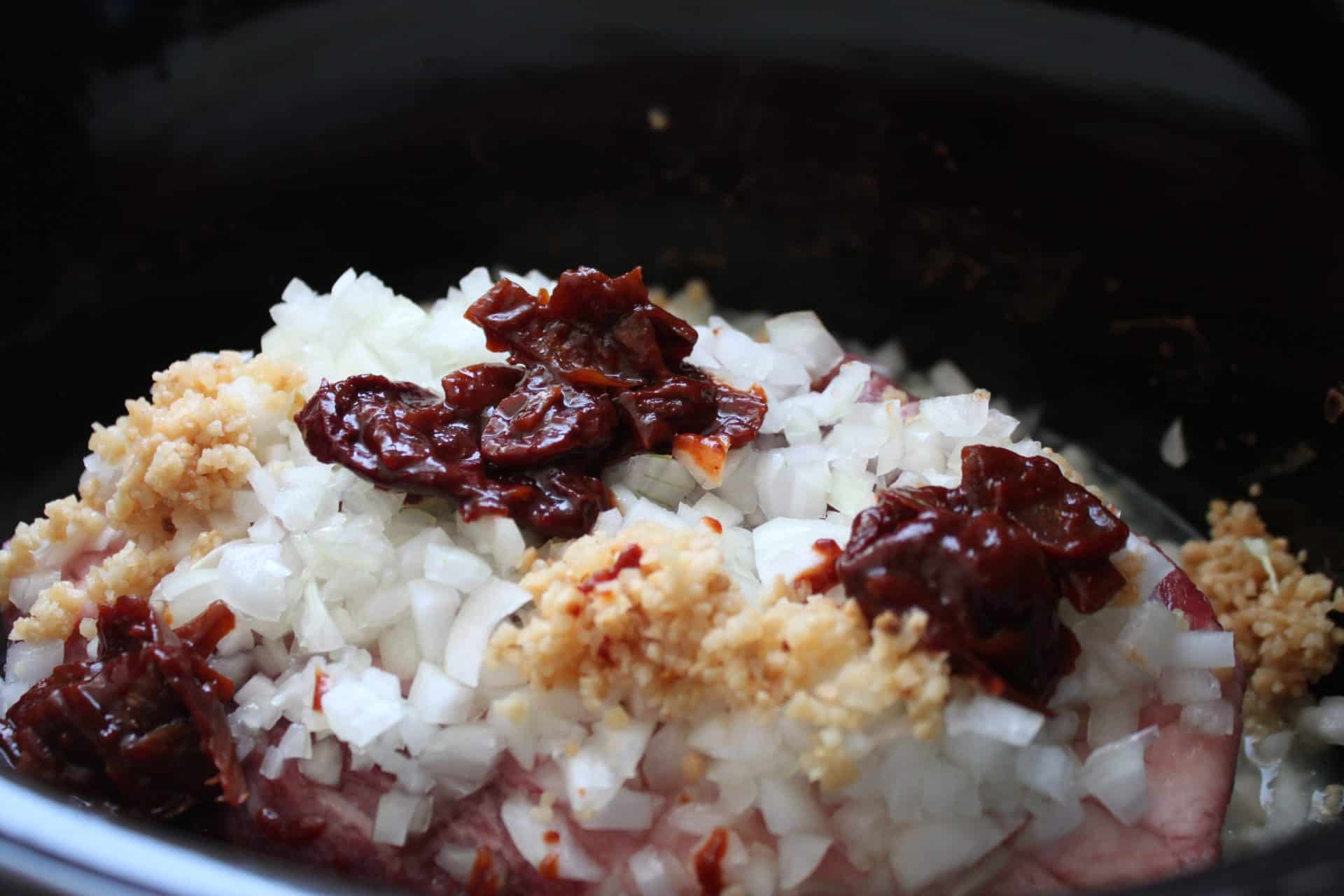 Fresh Chopped Ingredients for Crockpot Chipotle Barbacoa Chuck Roast