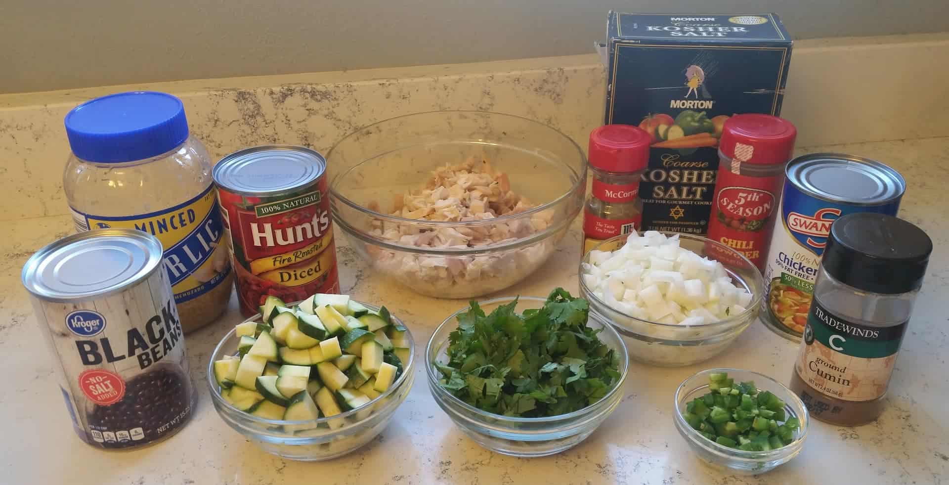 All of the Ingredients for Chicken Tortilla Soup
