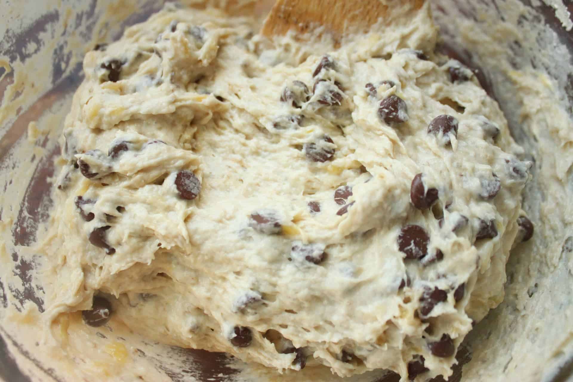 Banana Chocolate Chip Muffin Dough Mixed in a Bowl