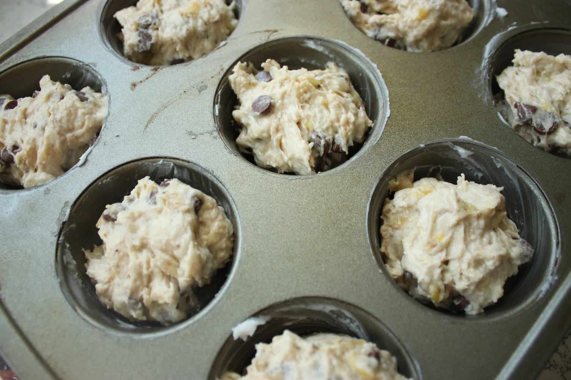 Banana Chocolate Chip Muffin Dough Place in a Muffin Tin