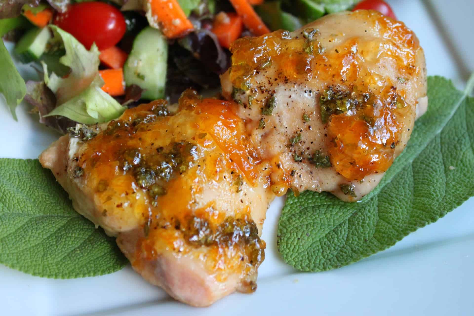 Apricot Sage Chicken on a Bed of Vegetables