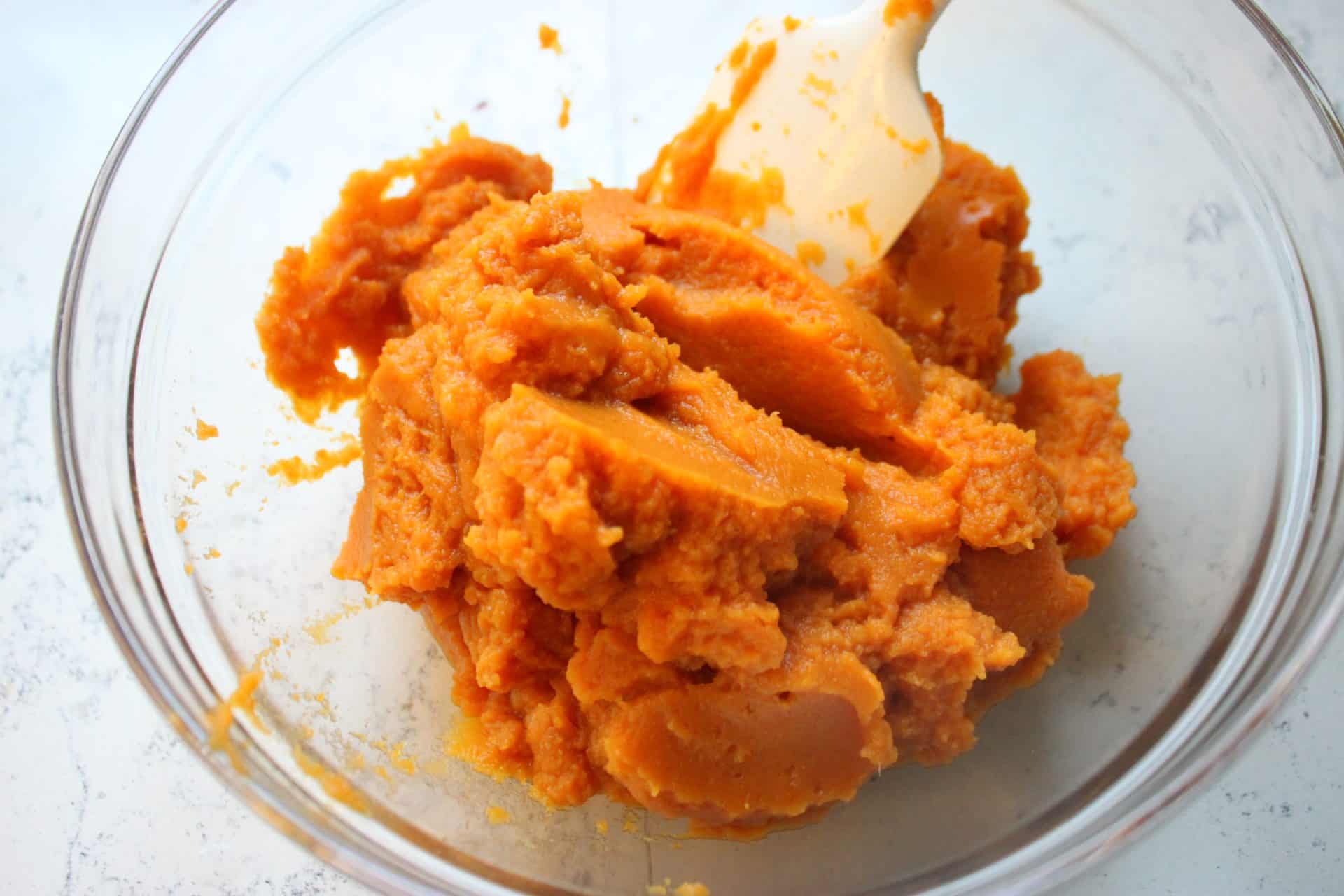 Pumpkin Filling in a Large Glass Bowl