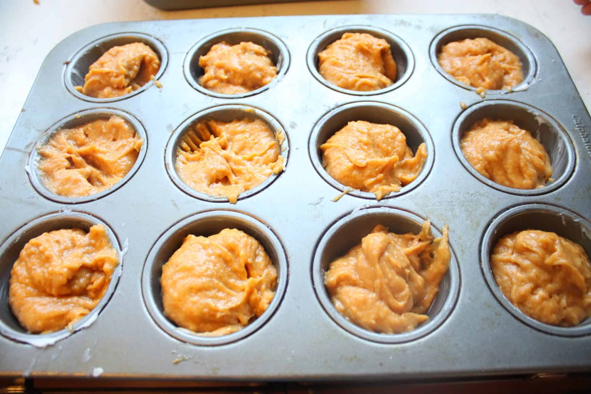 Pumpkin Filling Distrbuted in Muffin Tin