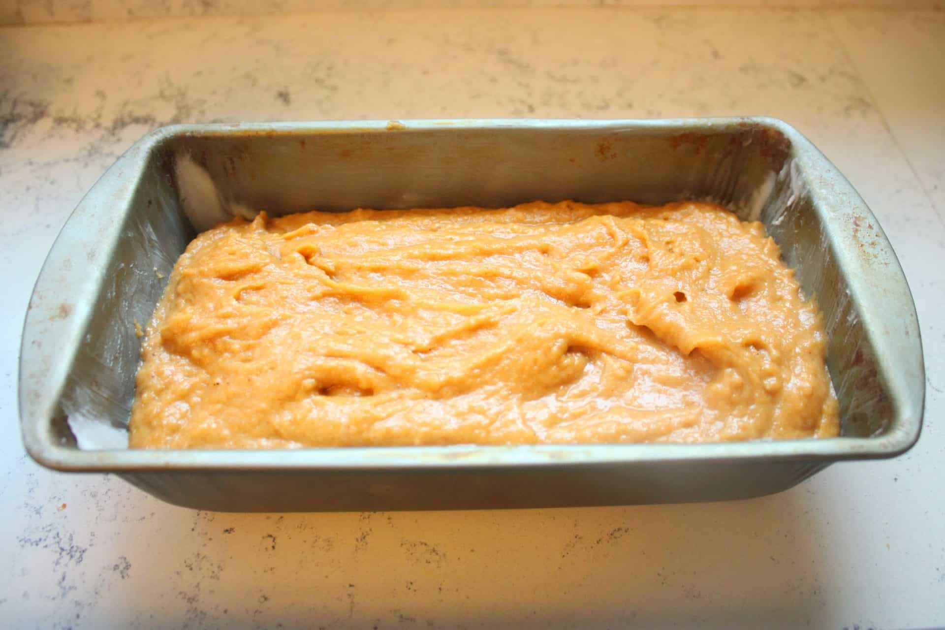 Pumpkin Filling in a Bread Pan for Pumpkin Bread