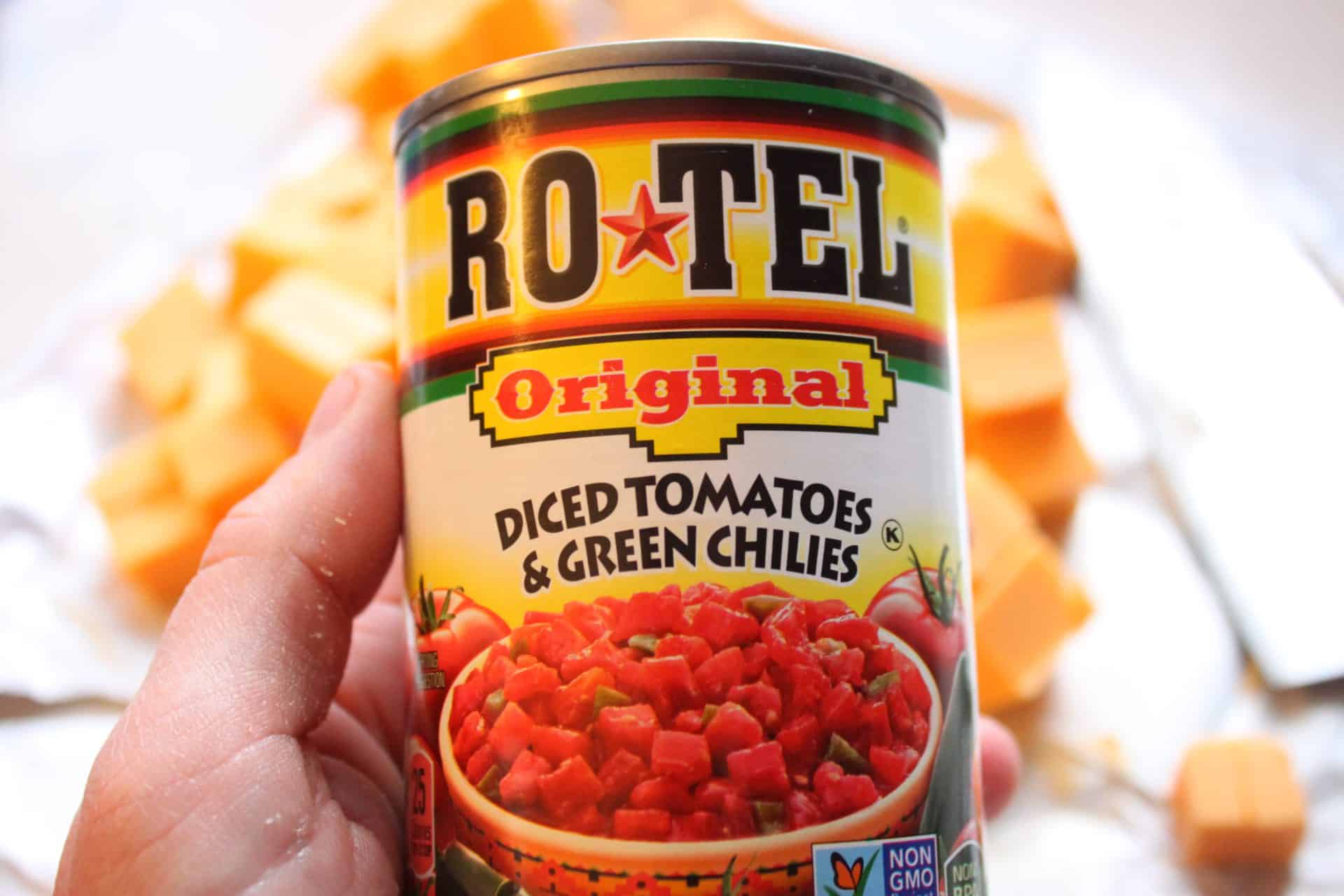 Holding a Can of Rotel Diced Tomatoes