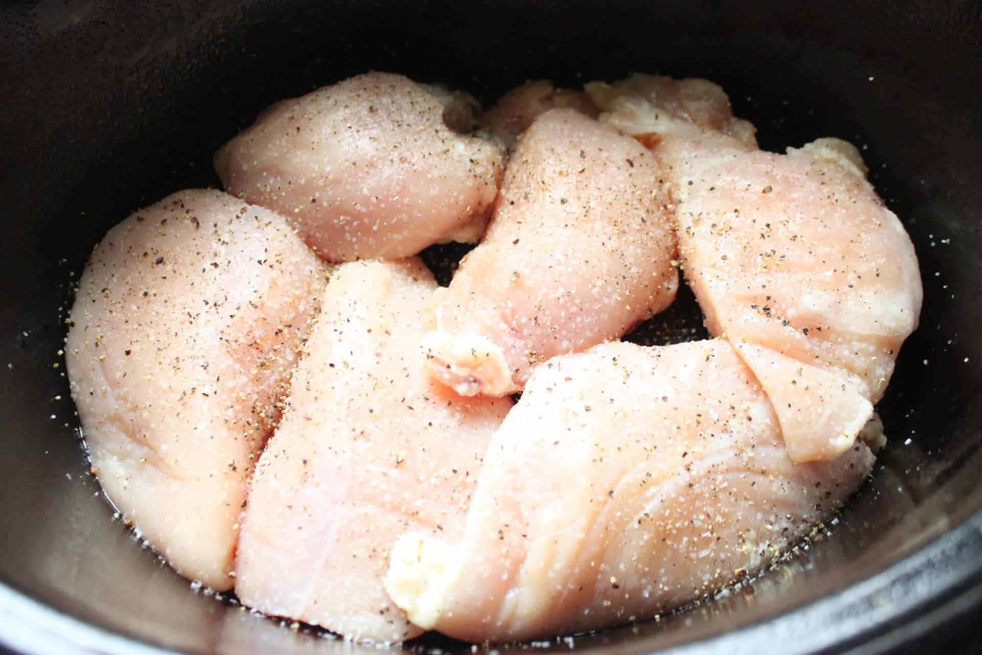 Raw Seasoned Chicken in a Crockpot