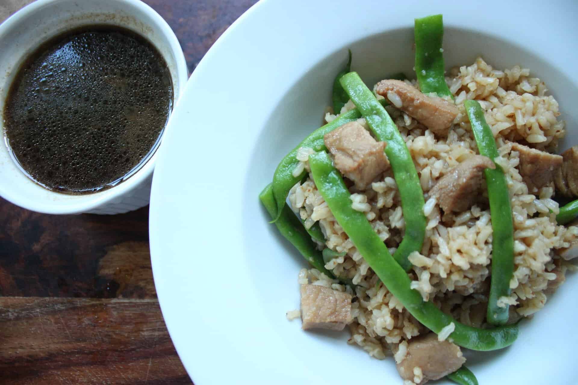 Teriyaki Pork Chop Stir-Fry in a White Bowl