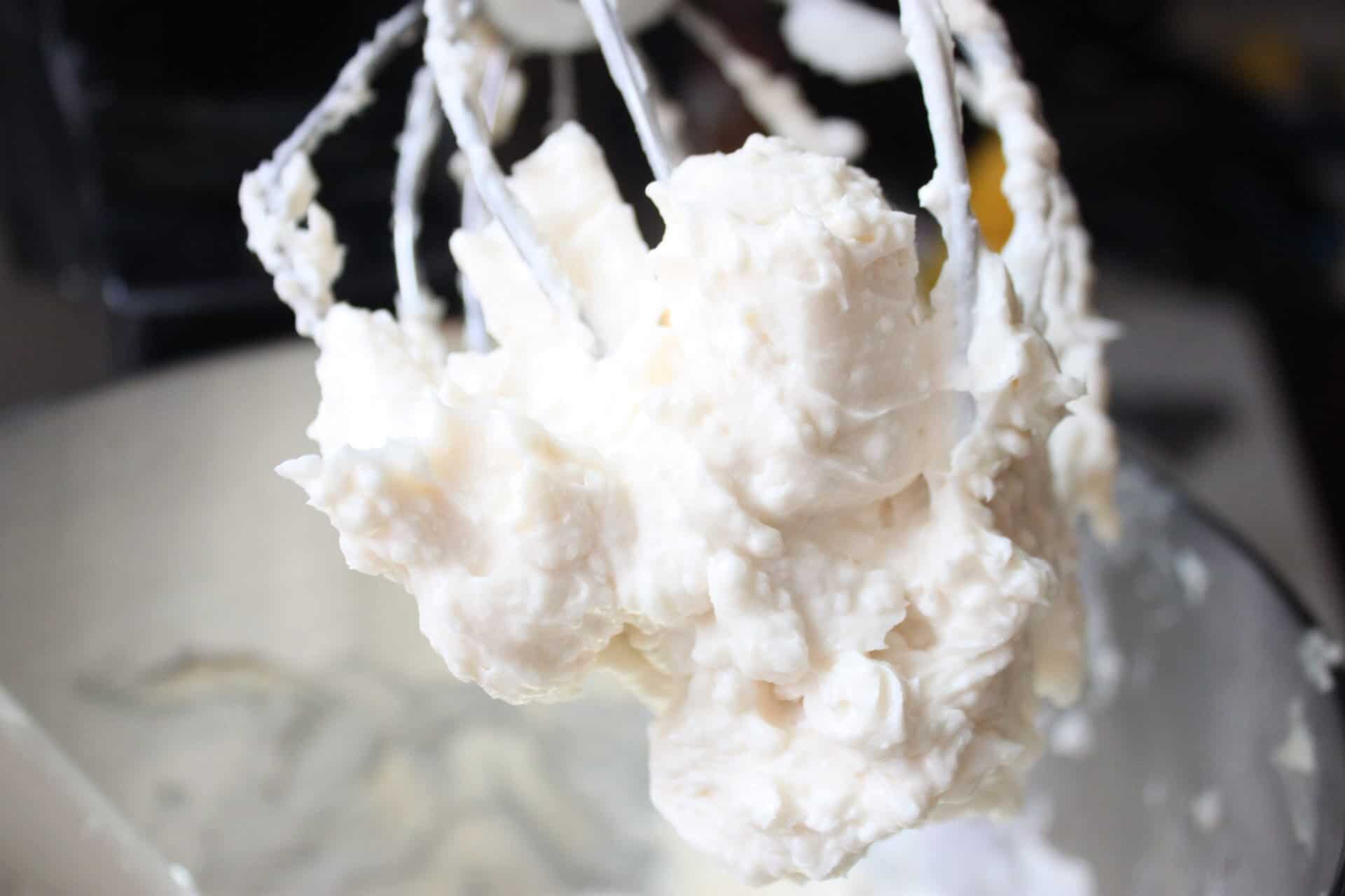 Up Close Picture of Buttercream after Vanilla was added to Creamed Butter and Shortening