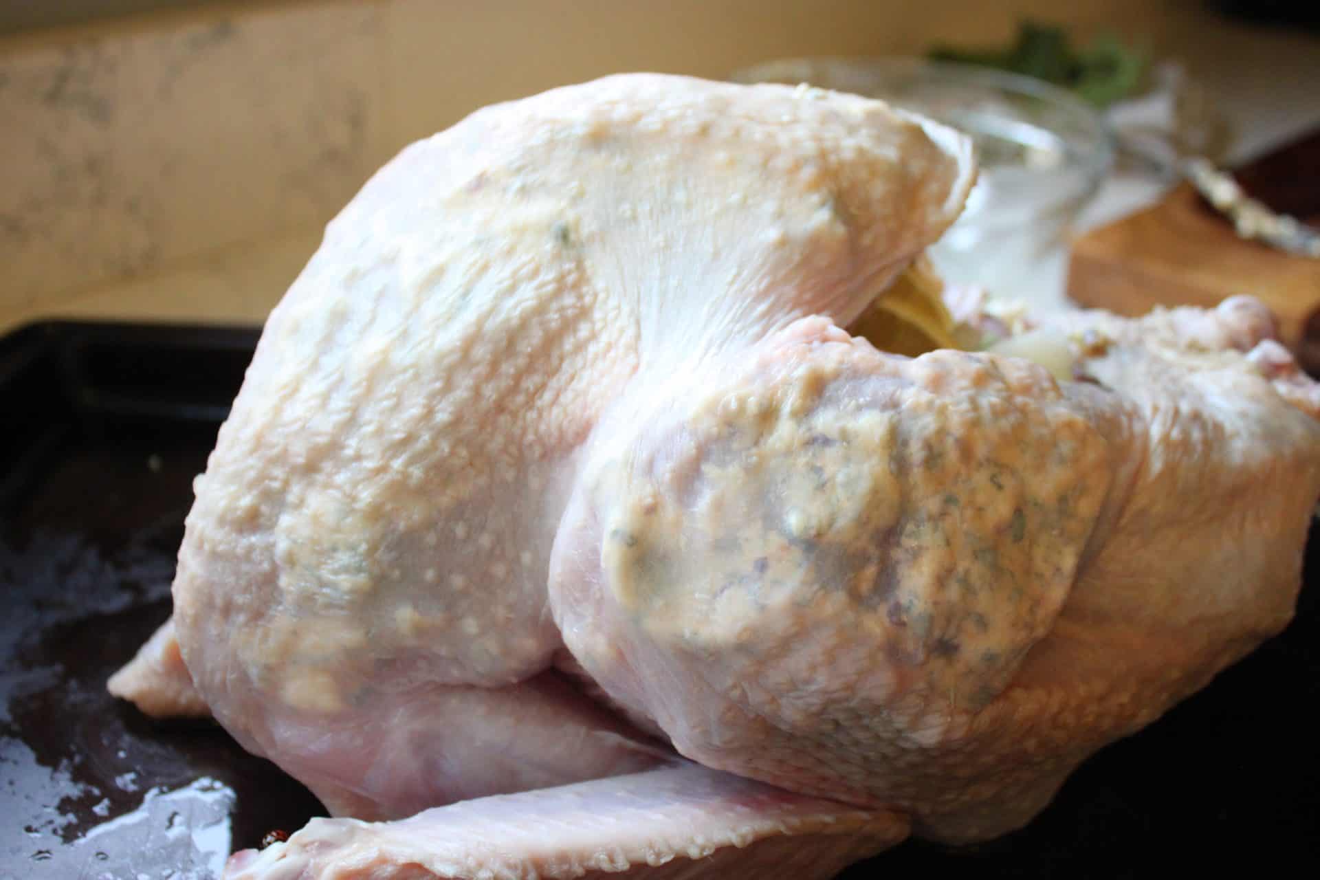 Foolproof 3-Step Tuscan-Style Roasted Turkey for the Holidays 11 Butter mixture spread evenly under the skin of Tuscan-style roasted turkey to enhance flavor and create crispy skin.